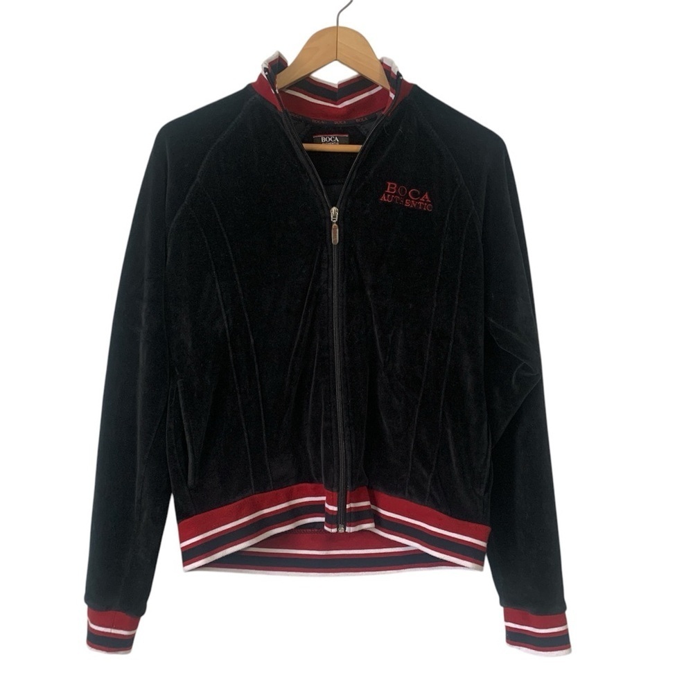 Vintage BOCA Authentic Womens Size M Black Full Zip Velour Track Jacket